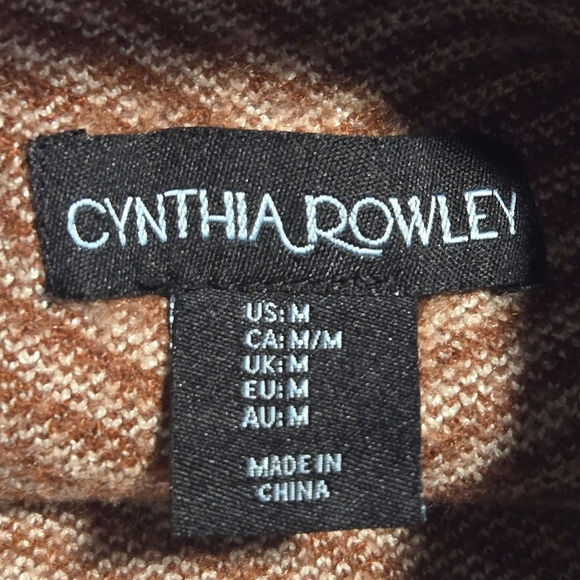 Cynthia Rowley Womens Mock Neck Tight Knit Terracotta Striped Sweater Medium - Picture 5 of 5